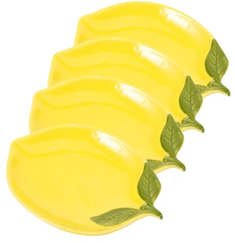SOLUSTRE Ensemble de 4 Bols à Dessert en Céramique Forme Citron Jaune, Bol Alimentaire Facile à Ranger, pour Servir Salades de Fruits et Accueillir des Invités