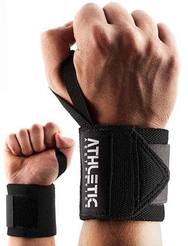 ATHLETIC AESTHETICS Handgelenk Bandagen Fitness - Wrist Wrap (45 cm im Paar) Handgelenkbandage für Krafttraining, Fitness, Bodybuilding, Crossfit - Handgelenkstütze (Schwarz 3.0)