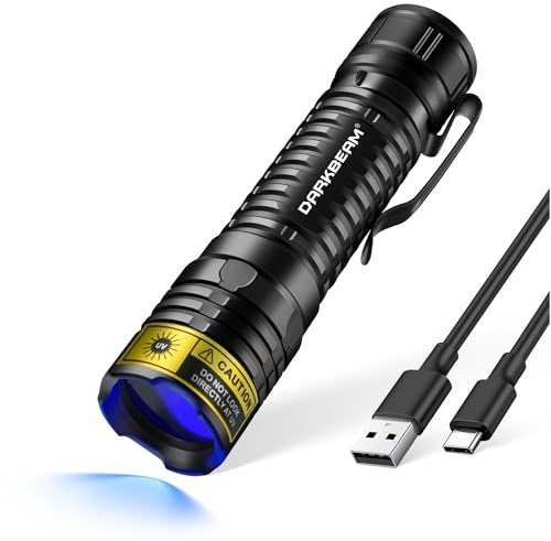 DARKBEAM Torcia UV 365nm LED Torce Luce Nera Ultravioletta, Lampada di Wood Mini ma potente Portatile USB -C Ricaricabile, Rivelatore di urina per gatti, Minerali, Ambra, Resina