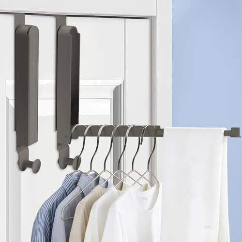GAESHOW 2 Stück Türhaken Zum Einhängen, Türgarderobe Klappbar, Ausziehbare Verlängerungen Tür Kleiderhaken, Ohne Bohren Faltbare Kleiderhaken (Grau)