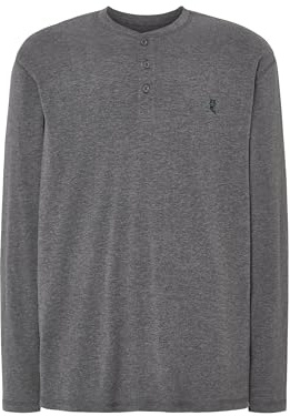 El Búho Nocturno Camiseta Pijama Hombre Algodón 100% o Mezcla - Manga Larga Invierno/Corta Verano - Botones Lisa Parte Arriba Ropa Dormir Interior T-Shirt Básica - 75% Alg. 25% Vis., Gris 7533, M