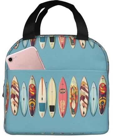 GVYGVY Lonchera aislada para mujeres y hombres, bolsa de almuerzo pequeña con estampado de tablas de surf coloridas, bolsa térmica para adultos, bolsa térmica para el trabajo, gimnasio, viajes, con