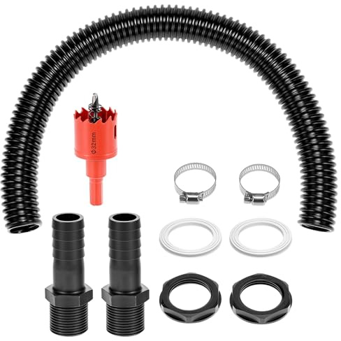 QWORK® Raccords pour tonneaux de pluie kit, tuyau de connexion de 500 mm et ouvre-trou, raccordement pour citerne de pluie, pour tonneaux de pluie