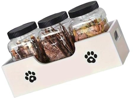 DOSERTY Scatola portaoggetti in legno facile da usare con 3 contenitori sigillabili per organizzare più animali domestici