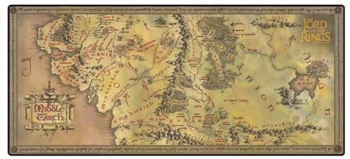 Pyramid International The Lord of The Rings XL skrivbordsmatta – 'Middle-Earth Map' design för arbete eller spelinställning – 90 cm x 40 cm – en storlek