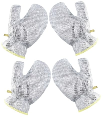 Veemoon 2 Pairs Silver Dishwashing Gloves Kitchen Cleaning Mitts Non Scratch Steel Wool Scrubber for Efficient Stain Removal Lightweight Comfortable for Wet Dry Use