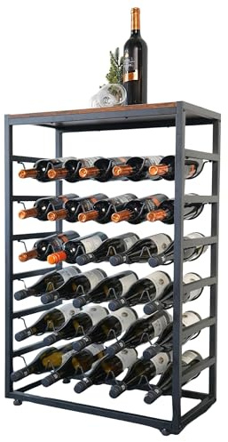 Berlinlodge Weinregal Bordeaux für 30 Flaschen auf 6 Etagen mit Tischplatte 88x59x30cm aus Metall/Bambus Flaschenregal mit Ablage Weinhalter Weinständer Flaschenständer Vintagebraun/Schwarz