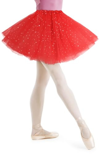 AYBUY Gonna Tutu Donne, Gonna Tutu in Tulle Donna, tutù di Danza Classica per Adulti, Adatto per Halloween, Balli in Costume, Feste Festive, Rossa- Paillettes a Stella