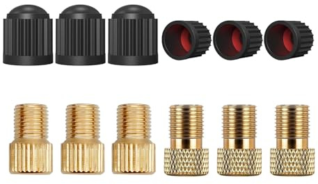 12-Pack Brass Presta Valve Adapter with Tyre Valve Caps, Bike Valve Adapter, Presta to Schrader Adapter for Bicycles, Bike Accessories