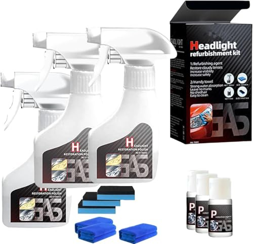 Scheinwerfer Aufbereitung Flüssigkeit Set, Auto Scheinwerfer Politur Spray, Pro Scheinwerfer-Regenerationsmittel, Flüssiges Scheinwerfer-Reparaturmittel, Für Reinigt und Poliert Vermattete (3PCS)