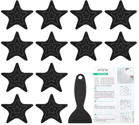 PATIKIL Bathtub Non Slip Stickers, 12 Pack Star Safety Shower Floor Anti Slip Stickers with Adhesive Decals Scraper for Bath Tub Shower Floor Stair, Black