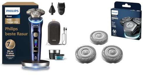 Set aus Philips Rasierer i9000 Prestige Ultra, Nass- und Trockenrasierer, Modell XP9401/38 + Philips Ersatzscherkopf für elektrische Rasierer der Series 9000 & 9000 Prestige (Modell SH91/50)