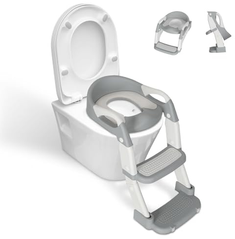 Peviasot Toilettensitz mit Treppe,2-in-1 Toilettentrainer,Tritthocker für Kinder, Höhenverstellbar und Klappbar,mit Spritzschutz,Kindertisch，Grau