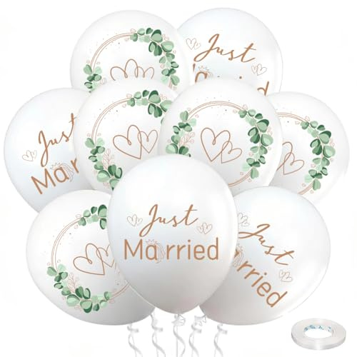 Luftballons Hochzeit, 30 Stück Ballons Hochzeit Deko, Just Married Ballons | 12 Zoll Herzen Eukalyptus Muster Hochzeitsballons Weiß, Just Married Deko Standesamt Deko Heiratsantrag Verlobung