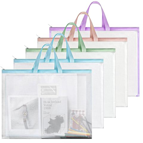 BJHYIZ 5 Pcs A3 EVA Mesh Art Portfolio Bag, 13 x 18 Inch Transparent Painting Folder with Zipper Art Portfolio Case Handbag Files Drawing Board Bag for Documents Posters