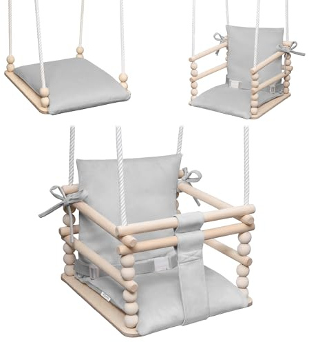 MAMOI® Babyschaukel, Schaukel Indoor und Outdoor, Holzschaukel, Kinderschaukel, Schaukeln aus Holz, Kleinkinderschaukel für Kinderzimmer und Türrahmen, 3 in 1