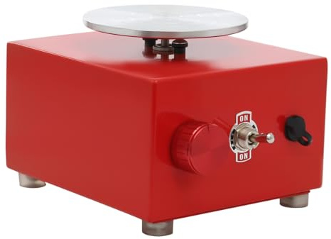 SailorMoon Mini-Töpferscheibe Maschine 24W, Elektrische Keramik-Töpferscheibe mit 0-2000 U/min Einstellbarer Geschwindigkeit, 2 Drehteller Und 8 Tonwerkzeugen, Tragbare Töpferscheibe (Rot)