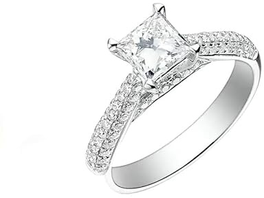 Epinki 14 Karat 585 Weißgold Freundschaftsringe Echtschmuck, Klassiker Solitärring Labor Erstellt Diamant 1ct (Prinzessschliff, Weiß), Labor Erstellt Diamant Ring 14K Gold, Gr.61 (19.4)
