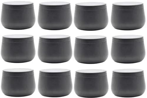 IKFGTJRE Ljusglas, runda ljusglas, 12 stycken, 120 ml, reseburkar, krämbehållare, kosmetikarrangör, teburkar, mini-metalllåda (svart, 88 x 56 mm))