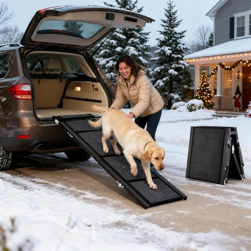 RBFGYIOP Hunderampe Auto Klappbar 160×50 cm, Extra Breite Hundetreppe Faltbar Für Große Hunde Bis 113 kg, Stabil & rutschfest Für Alle Fahrzeuge & Zuhause