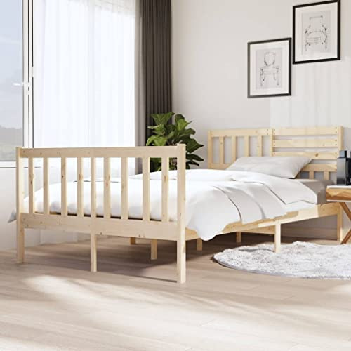 Runheo Massivholzbett 120x200 cm Kiefernholz unbehandelt, robuster Bettrahmen, Plattformbett für Schlafzimmer, stabiles Holzbett, modernes Design