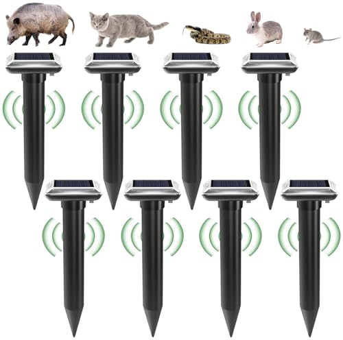 8 Pezzi Dissuasori per Topi, Ultrasuoni per Topi da esterno, Repellente per Talpe, Ultrasuoni per Talpe, Dissuasori per Serpenti, Dissuasore Solare per Giardino e Campeggioi