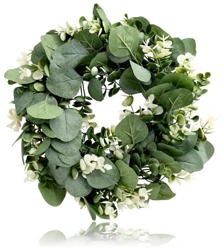 Türkranz aus künstlichem Eukalyptus, Hängender Dekokranz für Hochzeit, Party, Garten, Tür, Fenster und Kamin, Kunstpflanze Deko (30cm)