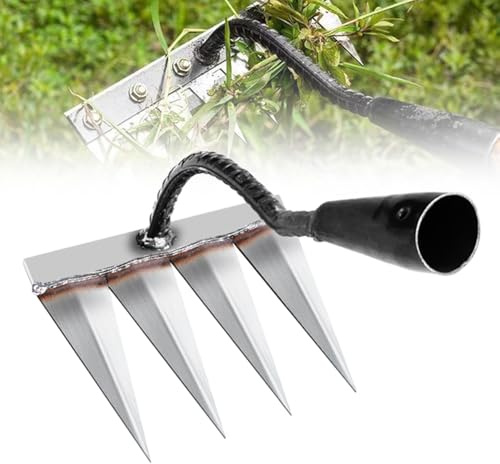 Râteau de Désherbage de Jardin en Acier Au Carbone, 2026 Nouveau Desherbeur Manuel, Outil de Désherbage, Houe de Jardin, Machine de Désherbage Manuelle pour Desserrer, Désherber le Sol (4-Dents)