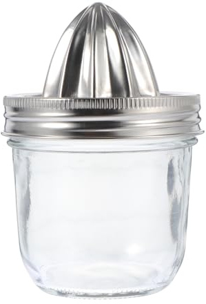 PACKOVE Exprimidor de Acero Inoxidable con Tapa de Tarro Mason, Vaso Exprimidor de Acero Inoxidable, de Limón, Manual de Cítricos para Limón Y Naranja, 280 Ml