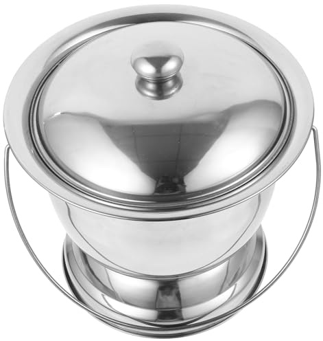 TOKIDNY Pot de Chambre Inox Portable avec Couvercle Hermétique et Poignée, Bassin de Lit Ménager en Acier Inoxydable pour Personnes Âgées, Urinoir Réutilisable pour Usage Domestique