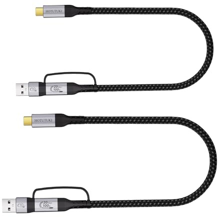 cables usb tipo c corto (30cm+30cm) Multifunción 2 en 1, USB A a Tipo C USB 3.2 Gen 2x2 20Gbps, Transmisión de Datos, Vídeo UHD 4K@60Hz, Carga Rápida Compatible con Thunderbolt 3/4, Cable type C