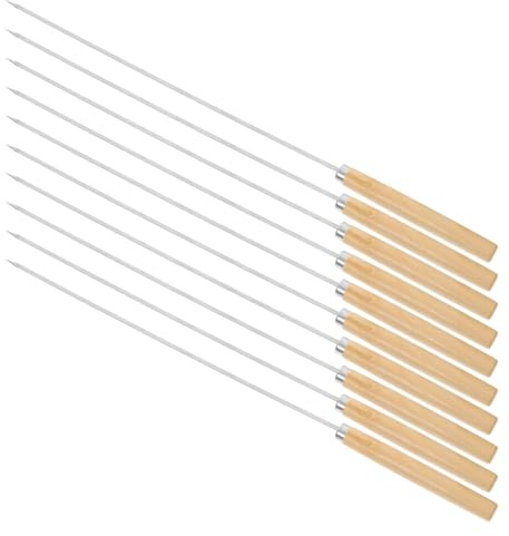 AMUSLESUR 50 Brochetas para Barbacoa de Acero Inoxidable Mango de Madera, Planas y Redondas, Resistentes y Reutilizables para Asar Carne en Grandes Reuniones