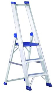 Svelt Professionelle Trittleiter, 3 Stufen, mit Plattform und Geländer, verstärktes Aluminium mit Kastenprofil, Arbeitshöhe 254/274 cm, Tragkraft 150 kg, EN131 und D.LGS 81/08