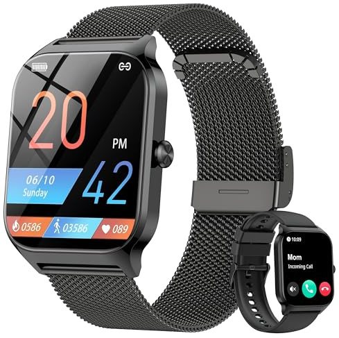 LODIMEKE Reloj Inteligente Mujer Hombre con Llamadas Bluetooth y Whatsapp, 1.85” Smartwatch Mujer con Presión Arterial, Frecuencia Cardíaca, Sueño, SpO2, 120+ Deportes, IP68 Regalo para Android iOS