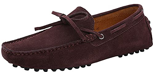 Jamron Herr mjuk mocka körloafers skor handgjorda mockasintofflor stor storlek, Kaffe, 40 EU