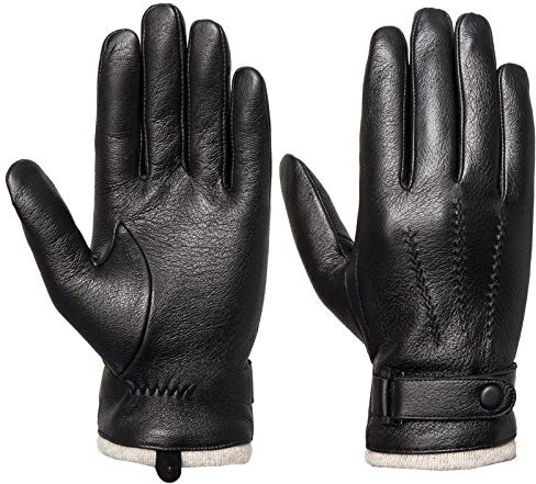 Acdyion Herren Lederhandschuhe Echtleder winddicht & wollgefüttert - Touchscreen Handschuhe mit Thermofutter für Stadt, Auto & Spaziergänge | Premium Leder mit Weichfutter