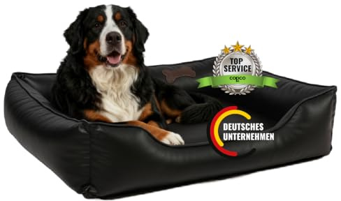 CopcoPet Hundebett Grosse Hunde XXL – Waschbares Hundekissen 【Kunstleder】 Hundekorb aus Kunstleder - Formstabiles Hundesofa - Hundekörbchen mit Rand für Hunde, Dog Bed Schwarz 125x100 cm