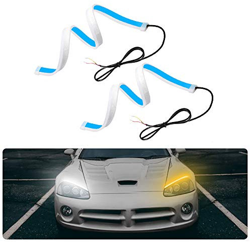2 Piezas Luces de Circulación Diurna 60cm, 300LED Tira de luces LED para coche, IP65 Impermeable Tiras de Luces LED DRL 12V para Coche Tira del Faro Delantero Señal de