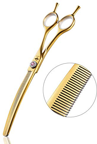 Tijeras de peluquería para perros con punta roma, 7 pulgadas, curvadas hacia abajo, corte de pelo para mascotas profesionales, corte de pelo para gatos, cuchillas japonesas de acero inoxidable