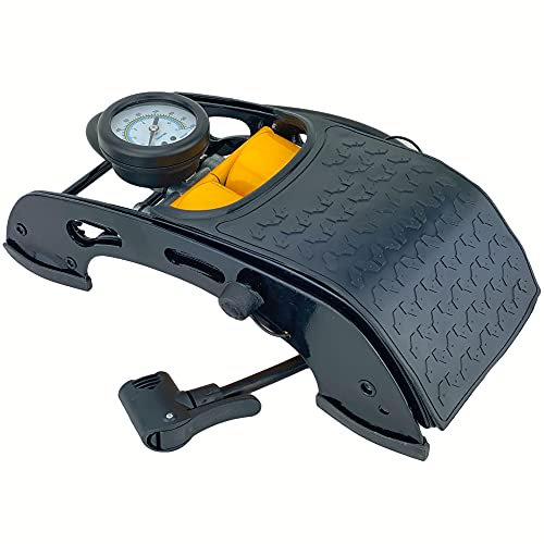AA Twin Cylinder Foot Pump AA3350 - Tyre Inflator for Cars Motorcycles Bicycles Inflatables - Includes 3 Valve Adaptors, Black, DOUBLE CYLINDER