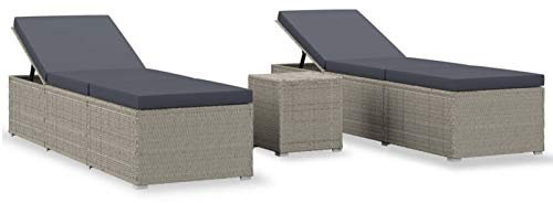 Tidyard 3-tlg.Sonnenliege Chaiselongue Mit tisch,Gartenliege Rattanliege Gartenmöbel Liege Beistelltisch Relaxliege Strandliege Liegestuhl Freizeitliege,Beide Seiten Sonnenliege sind verstellbar
