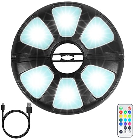 TINTINDOC Color Umbrella Light with Remote, Outdoor/Patio Umbrella Light, Rechargeable/AA Battery, Umbrella Pole Light, 300Lumen, Stepless Dimming, for Patio Table