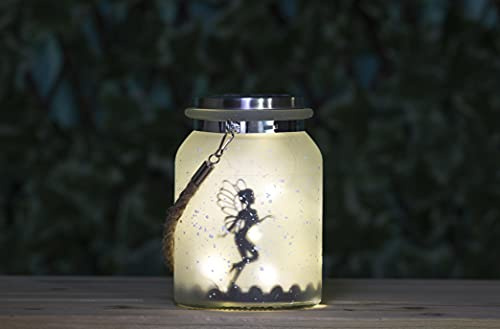 Garden Mile Solarbetriebene hängende Feenlaterne, Milchglas, Lichterkette für den Innen- und Außenbereich, Einmachglas-Beleuchtung mit 20 LEDs, Glühwürmchen-Lichter, Garten, Solarlaterne