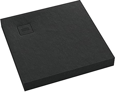 Sellon24® Duschwannen Set Acrylwanne Schwarz mit Marken Siphon und Abdeckplatte Duschtasse Rutschfest Steinoptik Bau-Höhe 12 cm (100x100x12)