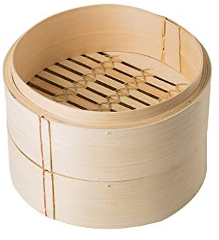 PIAOLING 2-stöckiger Bambus-Dämpfkorb mit Deckel, chinesischer Naturreiskocher, Bambus-Dampfkäfig zum Kochen, Bao-Brötchen, Knödel und Gemüse