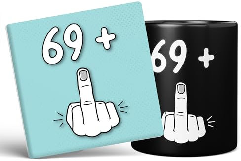 Mug Monster - Tazza per 70° compleanno, I Am 69 + 1, regalo per 70 anni, tazza da caffè/tazza in ceramica, regalo per uomini o donne, tazza extra grande e gigante disponibile, tazza nera e