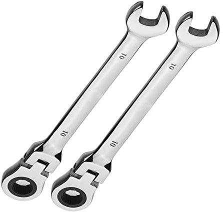 Vokenforu 10mm Ratchet Spanner,2 PCS Ratcheting Combination Wrench, Flex-Head Hardened Chrome Vanadium Steel Open End Spanner Metric