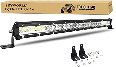 24 Zoll LED Arbeitslichtleiste, SKYWORLD 61CM 216W 7D LED Zusatzscheinwerfer LED Scheinwerfer Flutlicht 12V 24V 6000K Offroad beleuchtung für Auto 4x4 SUV Lkw Boot Traktor | 7D Spot Flutlight Wasserdicht Offroad Scheinwerfer Zusatzscheinwerfer für 4x4 Offroad Traktor ATV UTV SUV LKW Lightbar