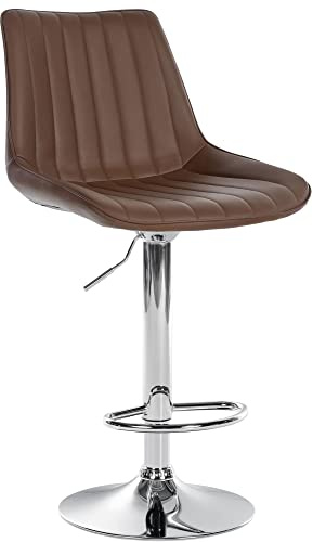 CLP Barhocker Toni Kunstleder I Höhenverstellbarer Barstuhl Mit Metallgestell I Thekenhocker Mit Integrierter Fußstütze, Farbe:braun, Gestell Farbe:Chrom