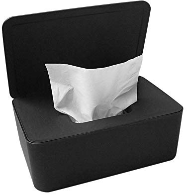 Feuchttücher Box Wischtuchspenderhalter VersiegeltTissue-Aufbewahrungsbox Wischtuchhalter mit Deckel für Zuhause Büro Wohnheim Küche Waschraum Waschtisch (Schwarz)